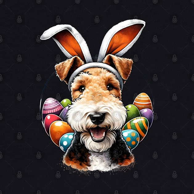 Wire Fox Terrier with Bunny Ears Celebrates Easter Festivities by ArtRUs